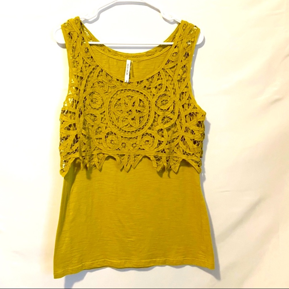 Anthropologie Mustard Yellow Crochet Overlay Tank Top